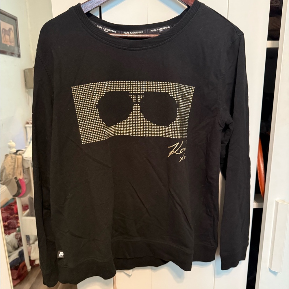 Karl Lagerfeld Black Long Sleeve with Rhinestone Sunglasses